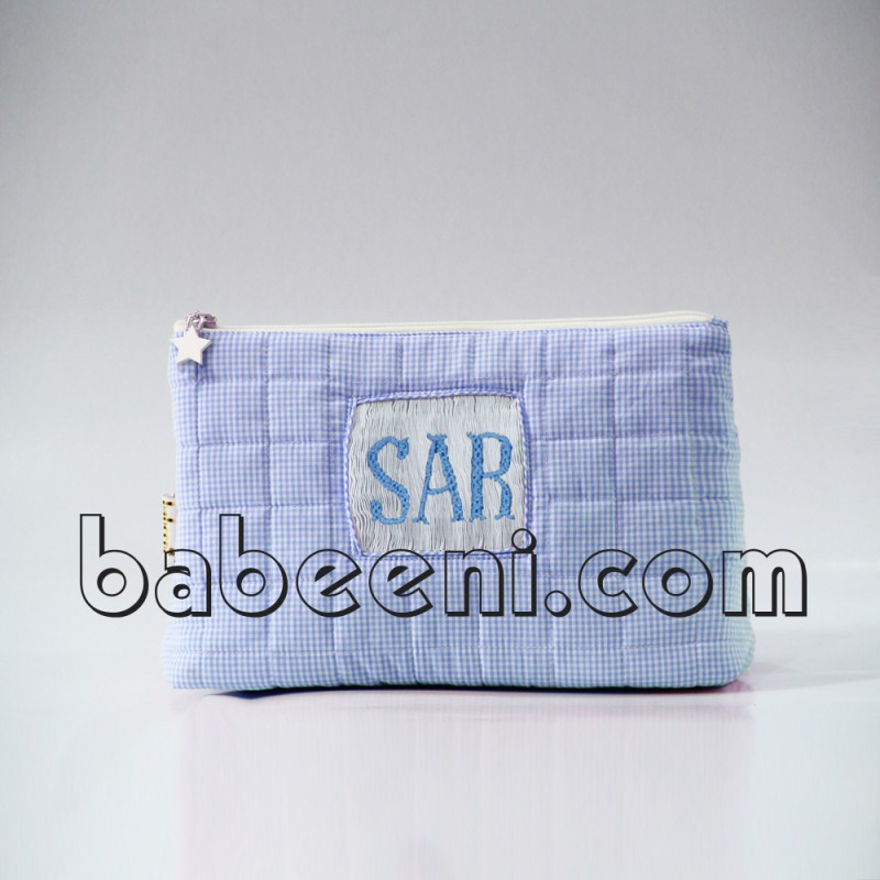 Exquisite custom name hand smocked quilted cosmetic bag - QA 07